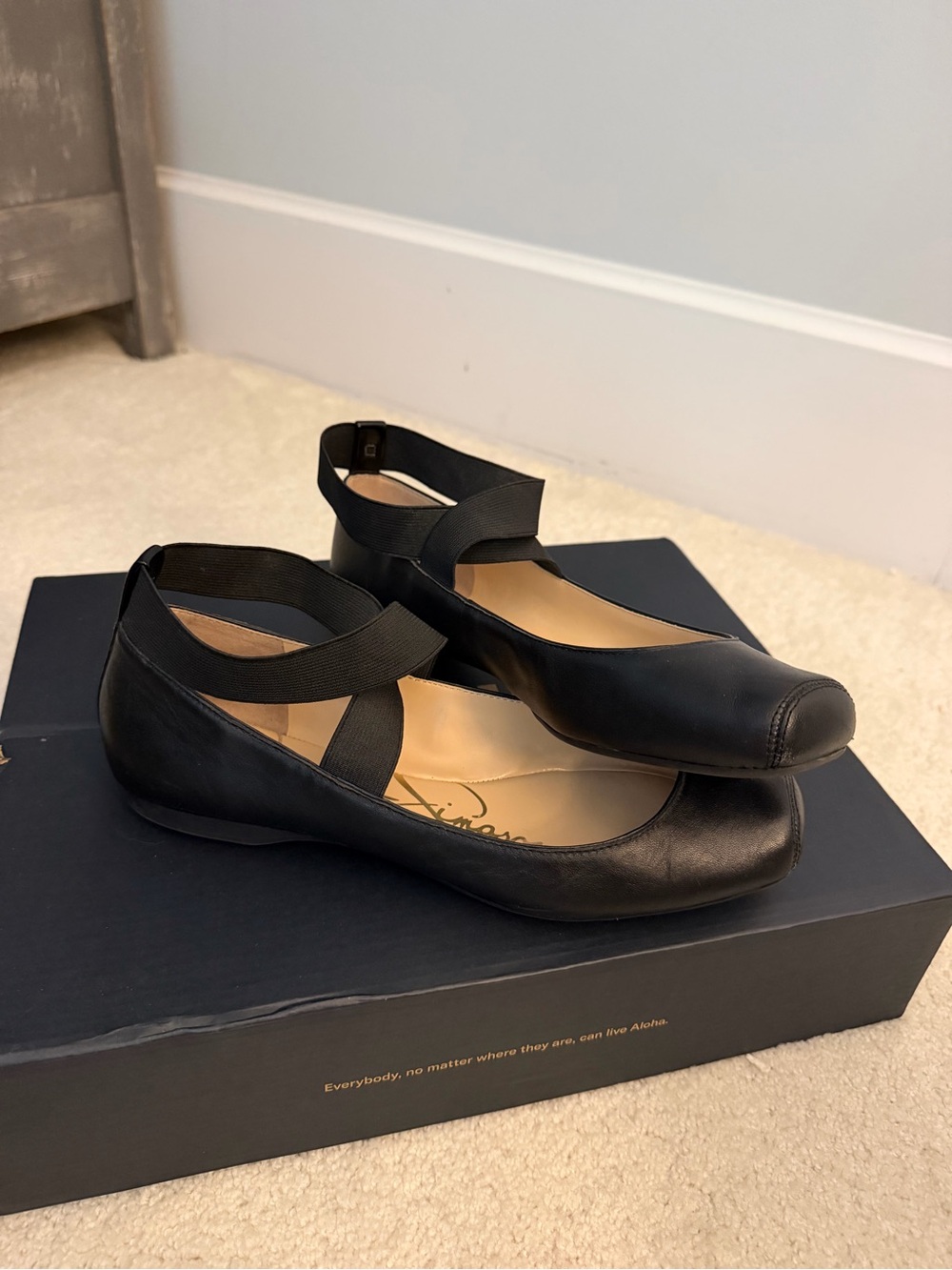 Jessica Simpson Black Leather Ankle-Strap Ballet Flats